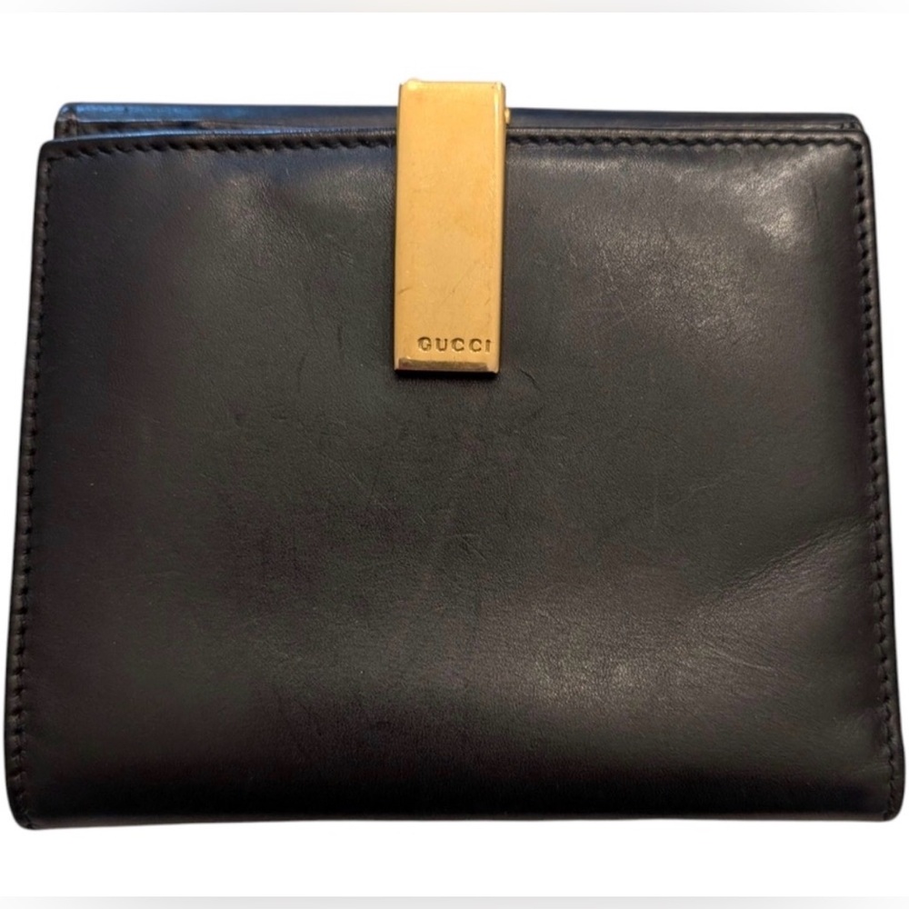 Gucci vintage Black Leather Billfold with Gold-Tone Money Clip - Picture 7 of 7